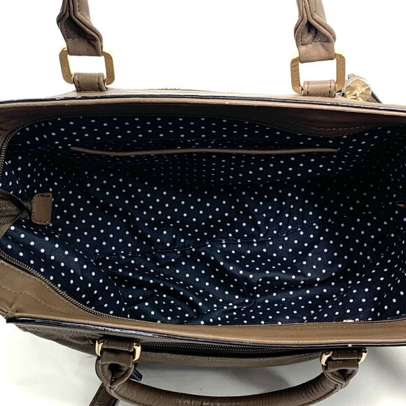 MODA LUXE Faux Leather Satchel with Tassel Brown/Gold Polka Dot Lining - Picture 2 of 12
